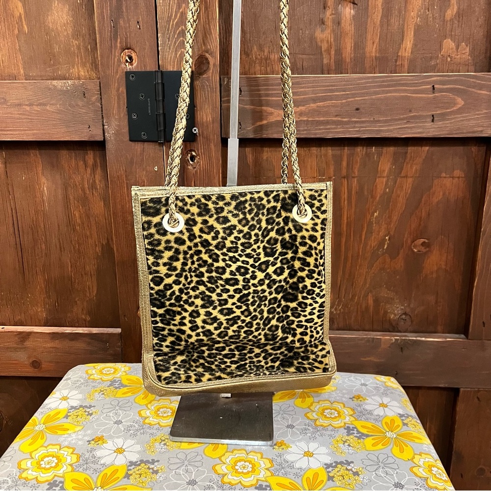 Tiannl Leopard Print Tote with Gold Trim